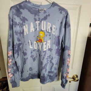 Women's Lisa Simpson " Nature Lover" Graphic Sweatshirt - Blue Tie-Dye Size Med
